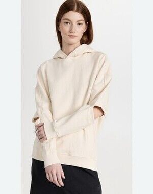 Tibi Hooded Cocoon Sweatshirt Ivory Pullover Slash Elbow Ring $345 Size S